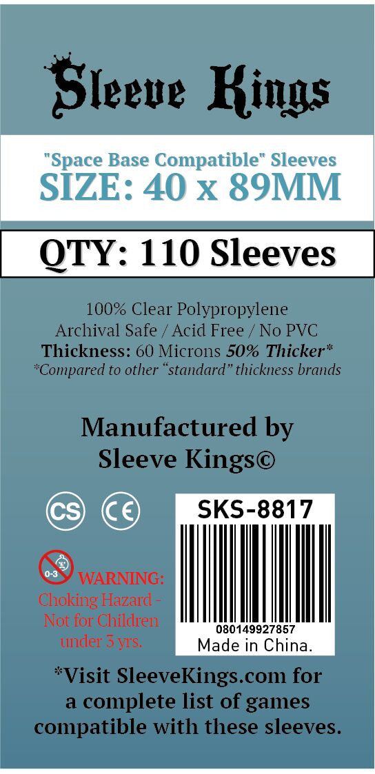 Sleeve Kings Board Game Sleeves "Space Base Compatible" (40mm x 89mm) (110 Sleeves Per Pack) Board Game